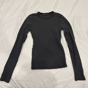Zara Grey Ribbed Long Sleeve Top Charcoal Faded Cotton Washable Essential Size S